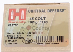 [92790] Hornady Critical Defense FTX - .45 Colt - 185gr - 20rd