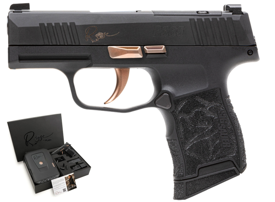 SIG P365, 380 ACP, 3.1IN, ROSE, BLK, STRIKER, X-RAY 3, POLYMER GRIP, (2) 10RD MAG, OPTIC READY