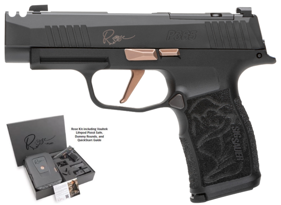 SIG P365, 9MM, 3.1IN, ROSE, BLK, STRIKER, X-RAY 3, POLYMER GRIP, (2) 12RD MAG, OPTIC READY, COMP