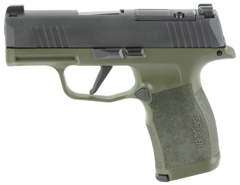 SIG P365, 9MM, 3.1IN, X-SERIES, GRN/BLK, X-RAY 3,  (2) 12RD  MAG, OPTIC READY, FORTUNATE SON