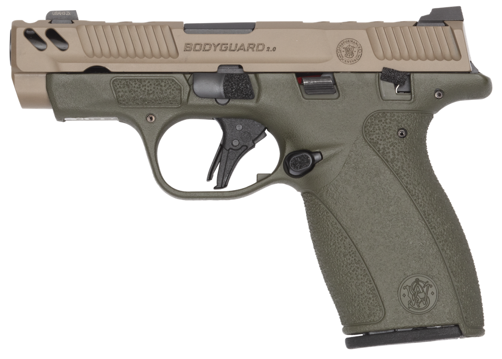 S&W PC Bodyguard 2.0 Carry Comp, Thumb Safety, ODG/FDE, 380 Auto, 3.1in 1-10rnd 1-12rnd