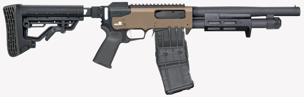 Mossberg NFA , 12 GA, 11.5"  CYLINDER CHOKE TUBE, 10 + 1, M590RM 12GA 11.5" CYLINDER BORE CHOKE TUBE REMOVEABLE 10RD MAG SYN FLAT DARK EARTH RECEIVER, NFA SHORT BARREL SHOTGUN