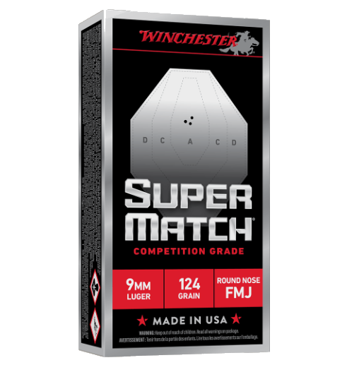 Winchester SUPER MATCH 9MM 124GR RN RMJ 50 rds