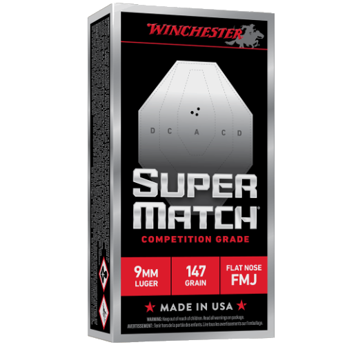 Winchester SUPER MATCH 9MM, 147GR, FN FMJ,  50rds