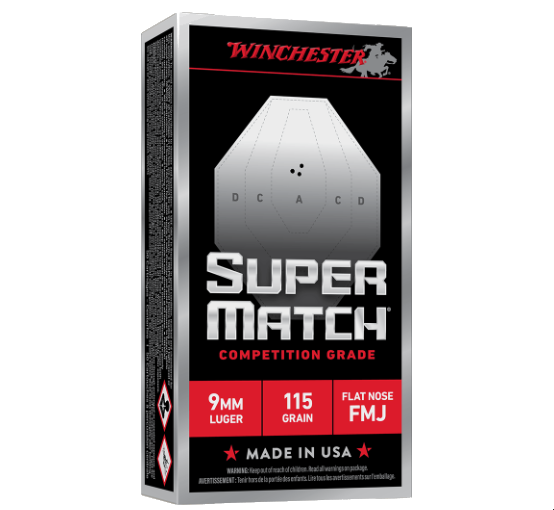 Winchester SUPER MATCH 9MM, 115GR, FN FMJ, 50rds