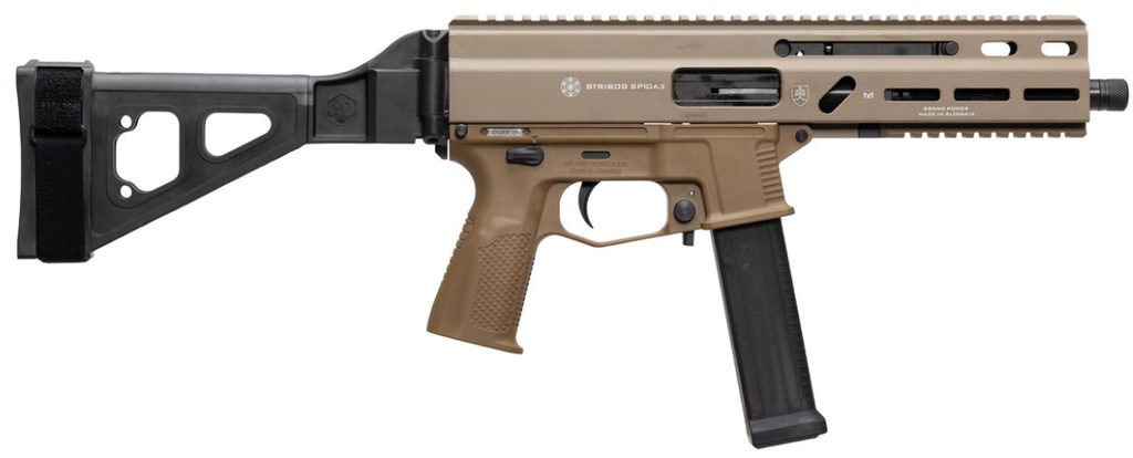 Global Ordnance Grand Power Stribog SP10A3 10mm 8" Sub Pistol SBT Brace FDE