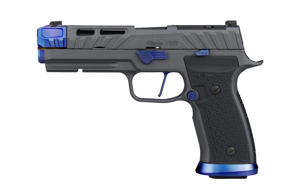 SIG Sauer P320 Nightshift 9mm 4.6" Compensated Optic Ready Pistol, Platinum Cerakote, Custom Works, (2) 21rd Mags - 320SXGF-9-BXR3-COMP-BLUE