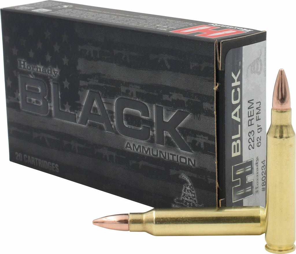 Hornady FMJ Black Ammo - .223 Rem - 62gr - 20rd