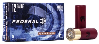 Federal Power-Shok Buckshot, 12GA, 2.75", 1-3/16oz, 9 Pellet, 00 Buck, 5rd