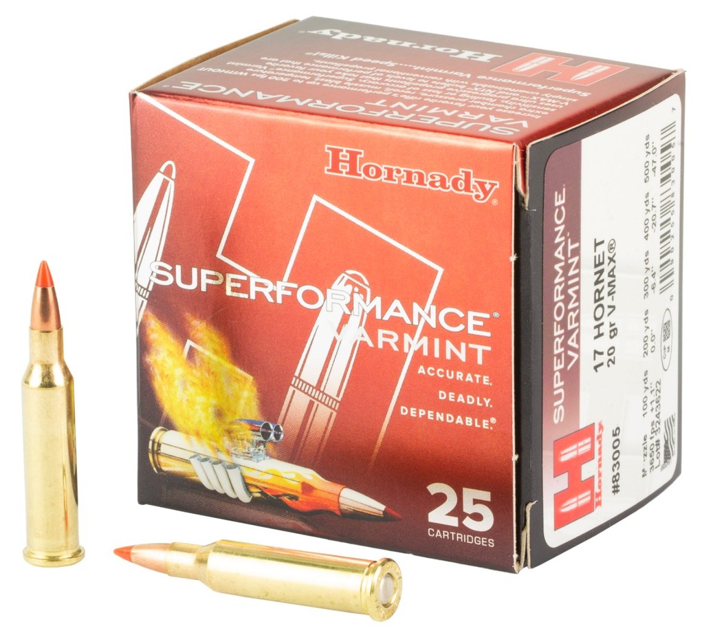 Hornady Superperformance V-Max, .17 Hornet, 20gr, 25rd