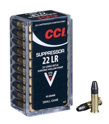 [957] CCI Ammo Suppressor 22LR Subsonic Hollow Point 45gr, 970 FPS 50rds